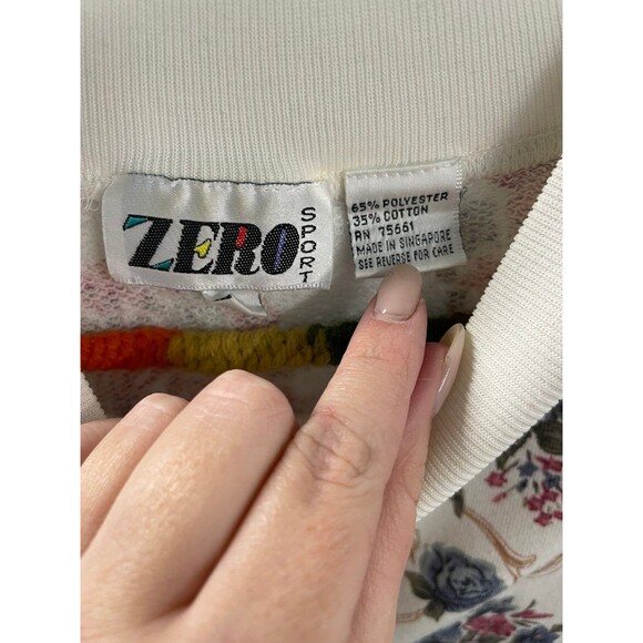 Vintage Cream Red Rose Long Sleeve Shirt Zero Sport Small Retro Floral, size Sml - Picture 3 of 4